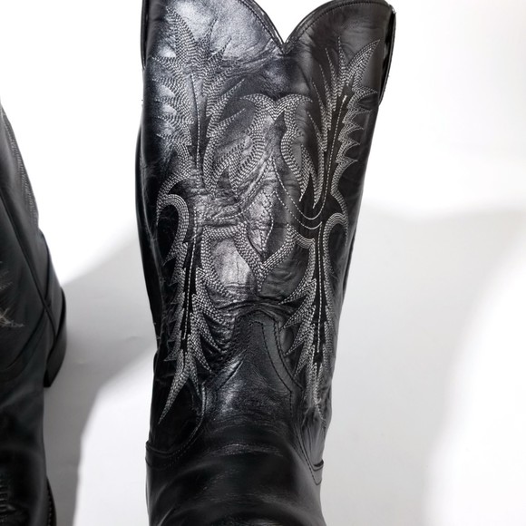Tony Lama Black Smooth Leather Western Roper Cowboy Vaquero Boots - Picture 8 of 11